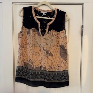 DR2 Black and Tan Floral Sleeveless Blouse